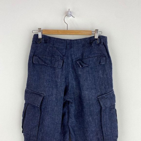 DKNY 100% Linen Dark Blue Cargo Pant - Picture 2 of 6